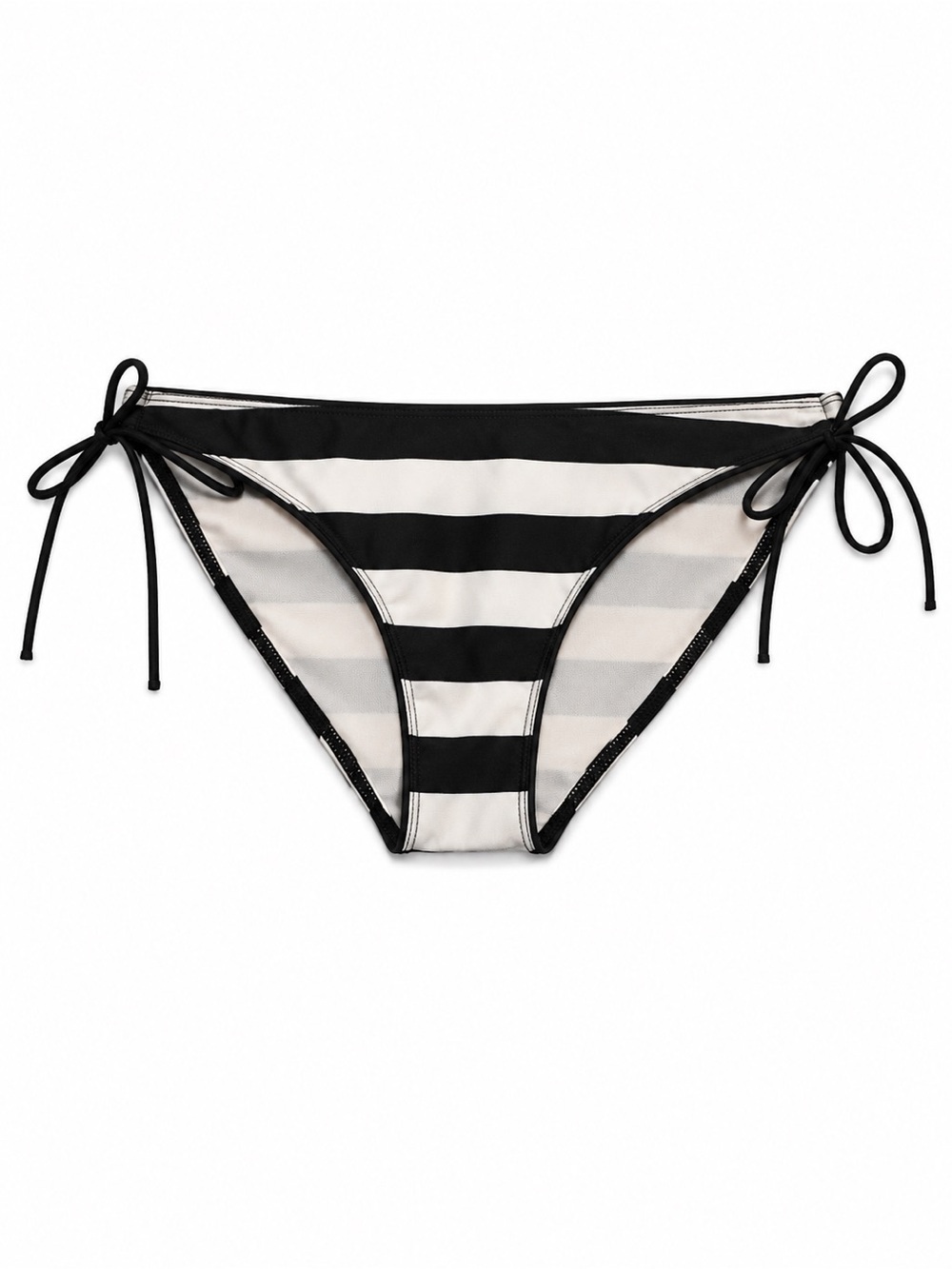 Black White Striped Bikini Bottom Side Tie Swim Bottom Women’s Medium